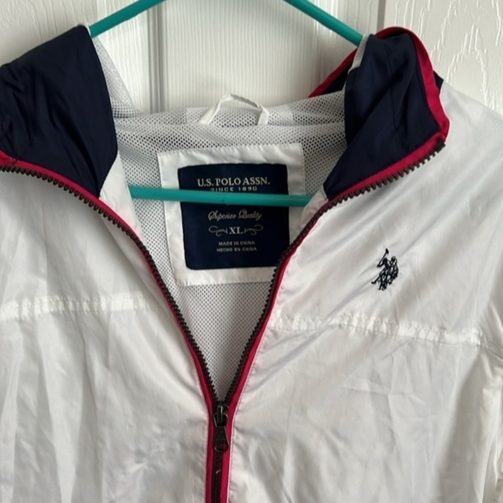 US Polo Assn White Windbreaker Jacket Full Zip Lightweight XL - Picture 2 of 9